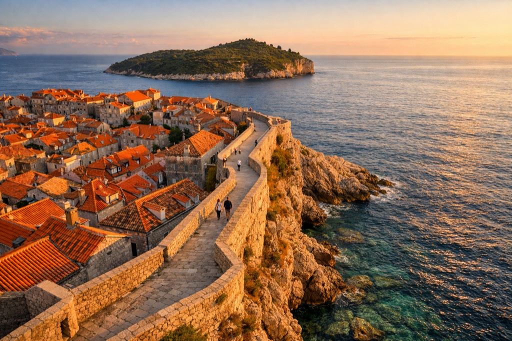 Mury Dubrownika w październikowym złotym świetle